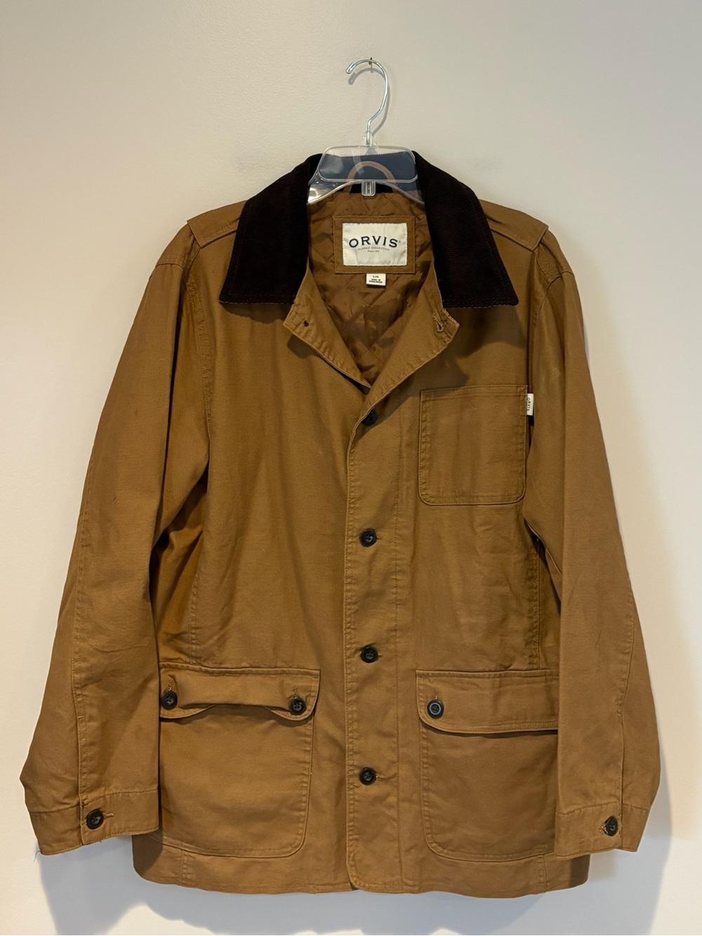 Orvis Men's Brown Field Barn Work Jacket with Dark Corduroy Collar Size XL